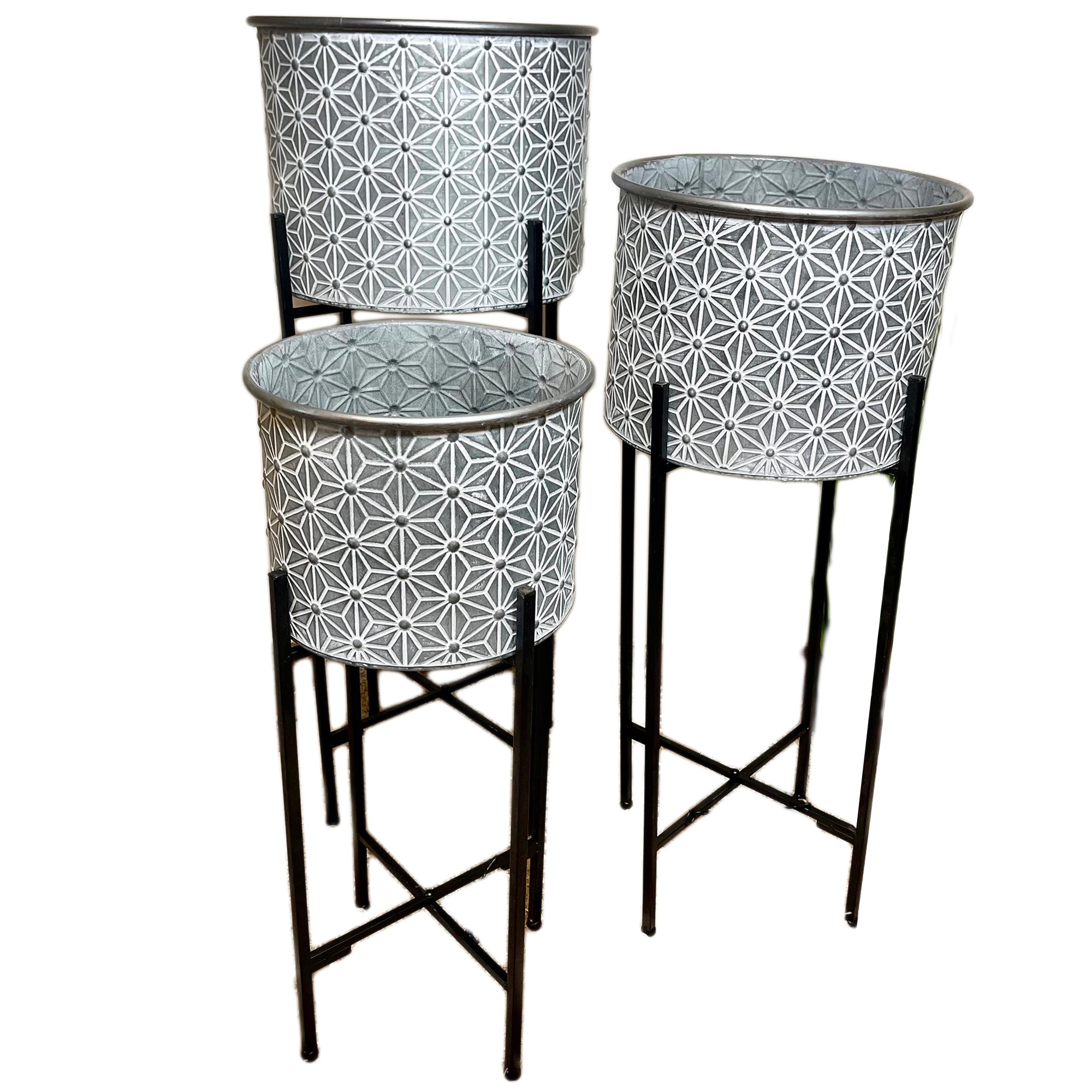 Set mit 3 geprägten Daisy-Chain-Trommelpflanzgefäßen