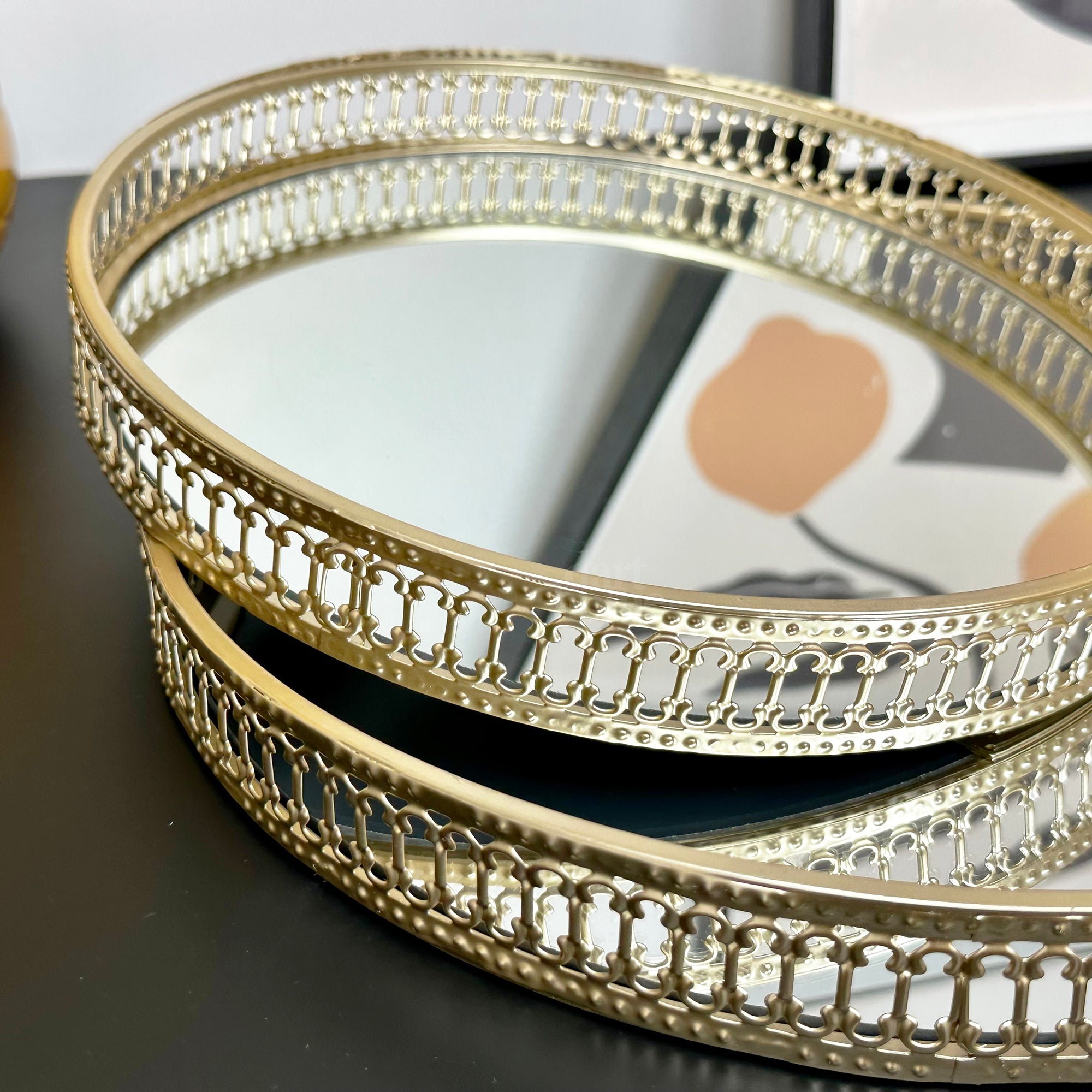 Set Of 2 Gold Mirror Trays