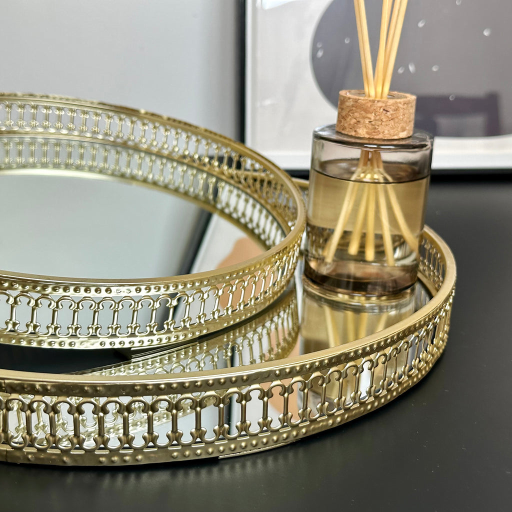 Set Of 2 Gold Mirror Trays