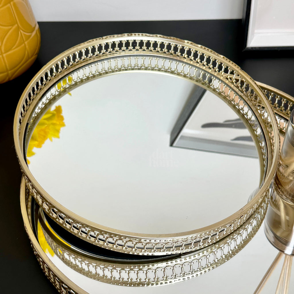 Set Of 2 Gold Mirror Trays