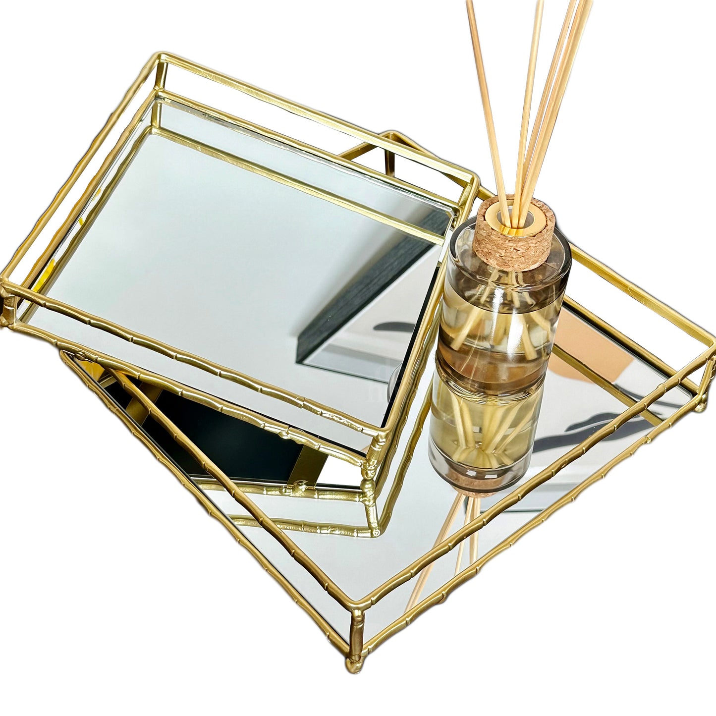 Set Of 2 Square Gold Mirrored Trays