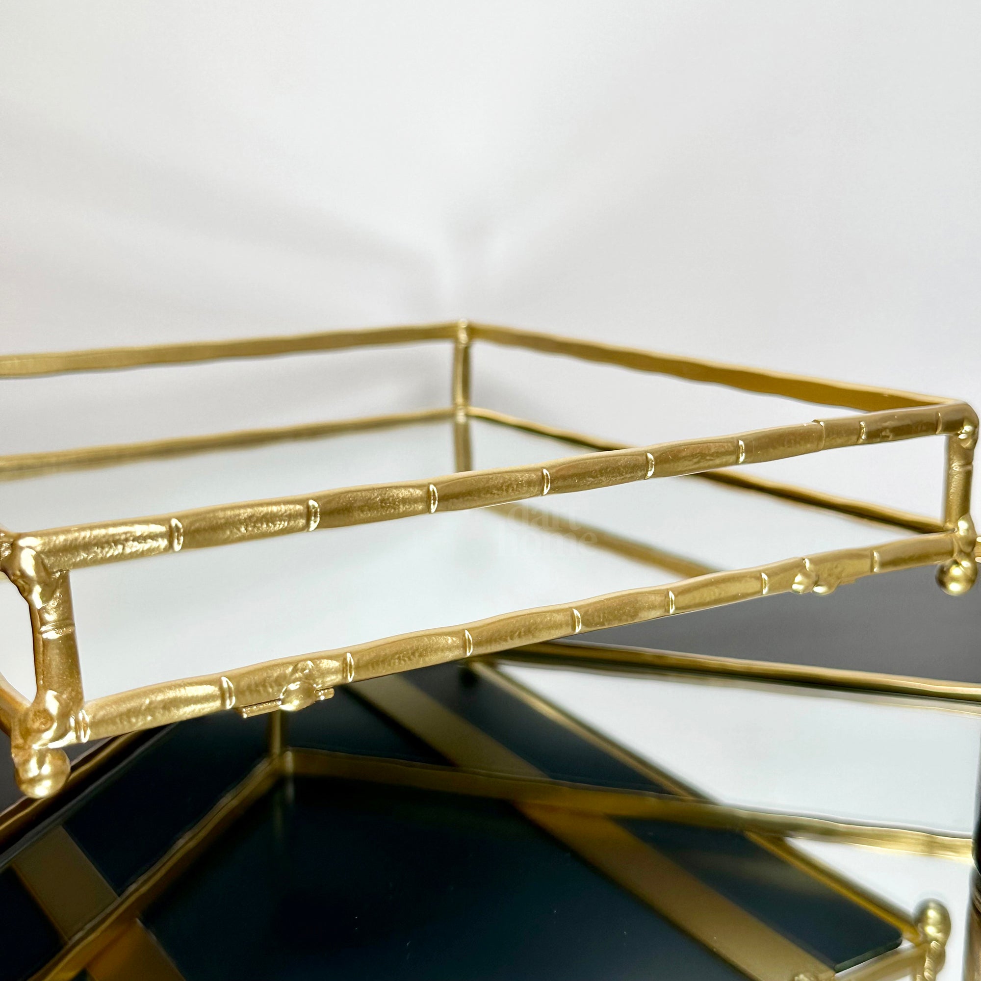 Set Of 2 Square Gold Mirrored Trays