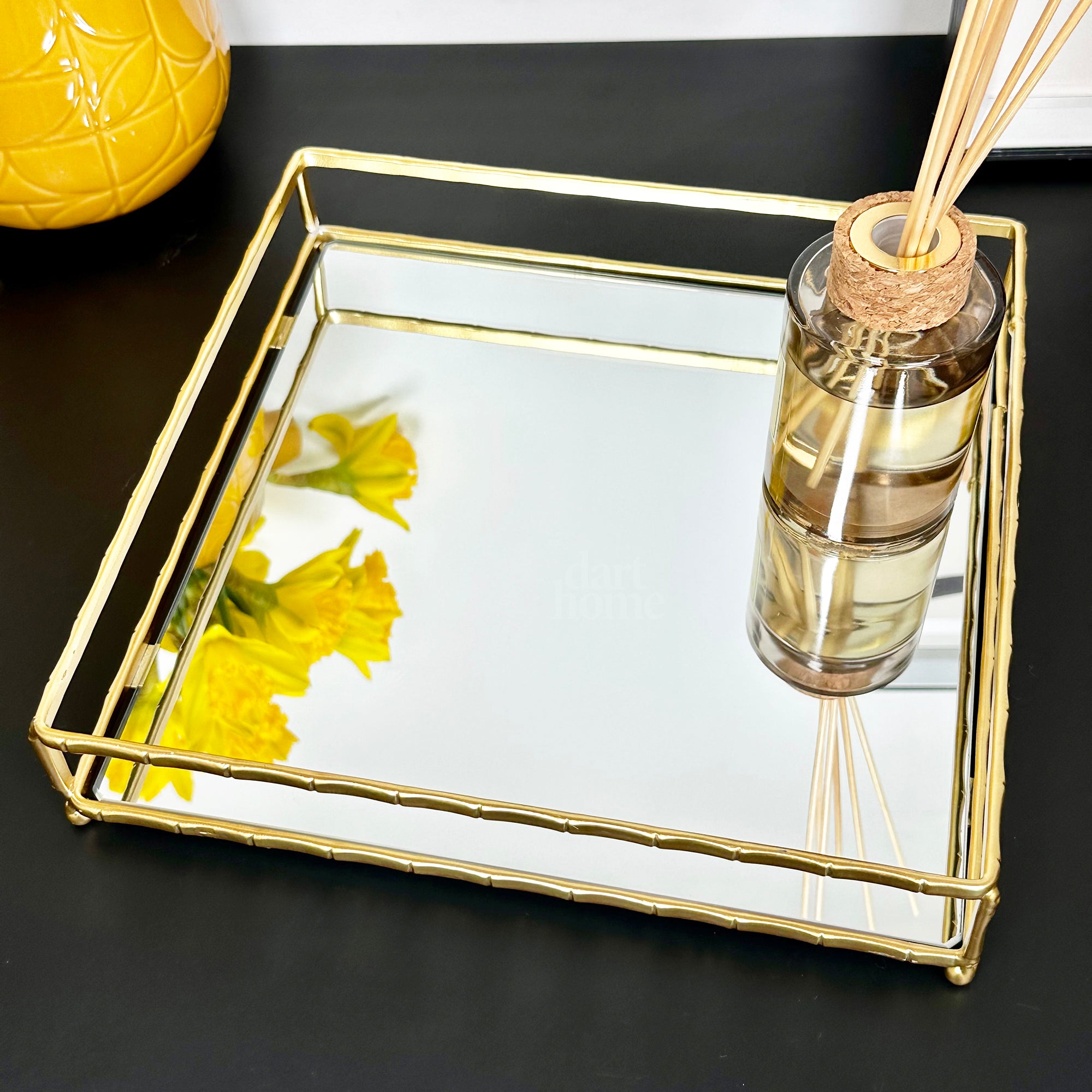Set Of 2 Square Gold Mirrored Trays