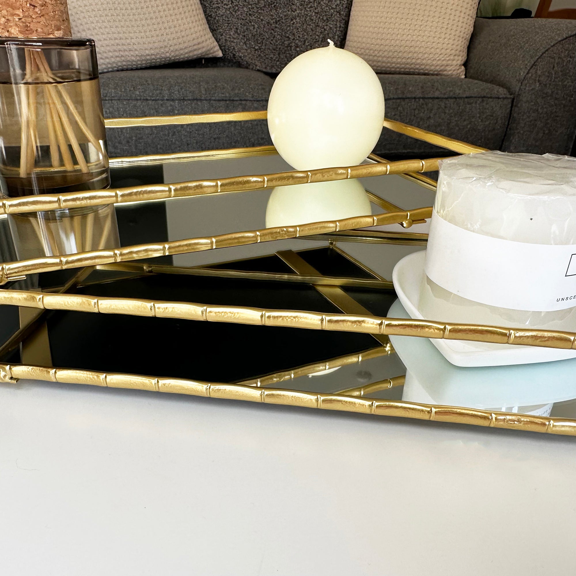 Set Of 2 Rectangular Gold Mirror Trays
