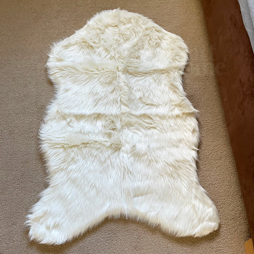 Soft White Faux Fur Sheepskin Rug