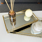 Set Of 2 Rectangular Gold Mirror Trays