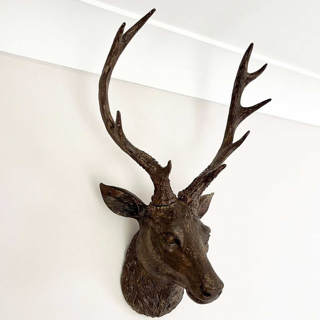 Faux Brown Stags Head Wall Bust 47cm
