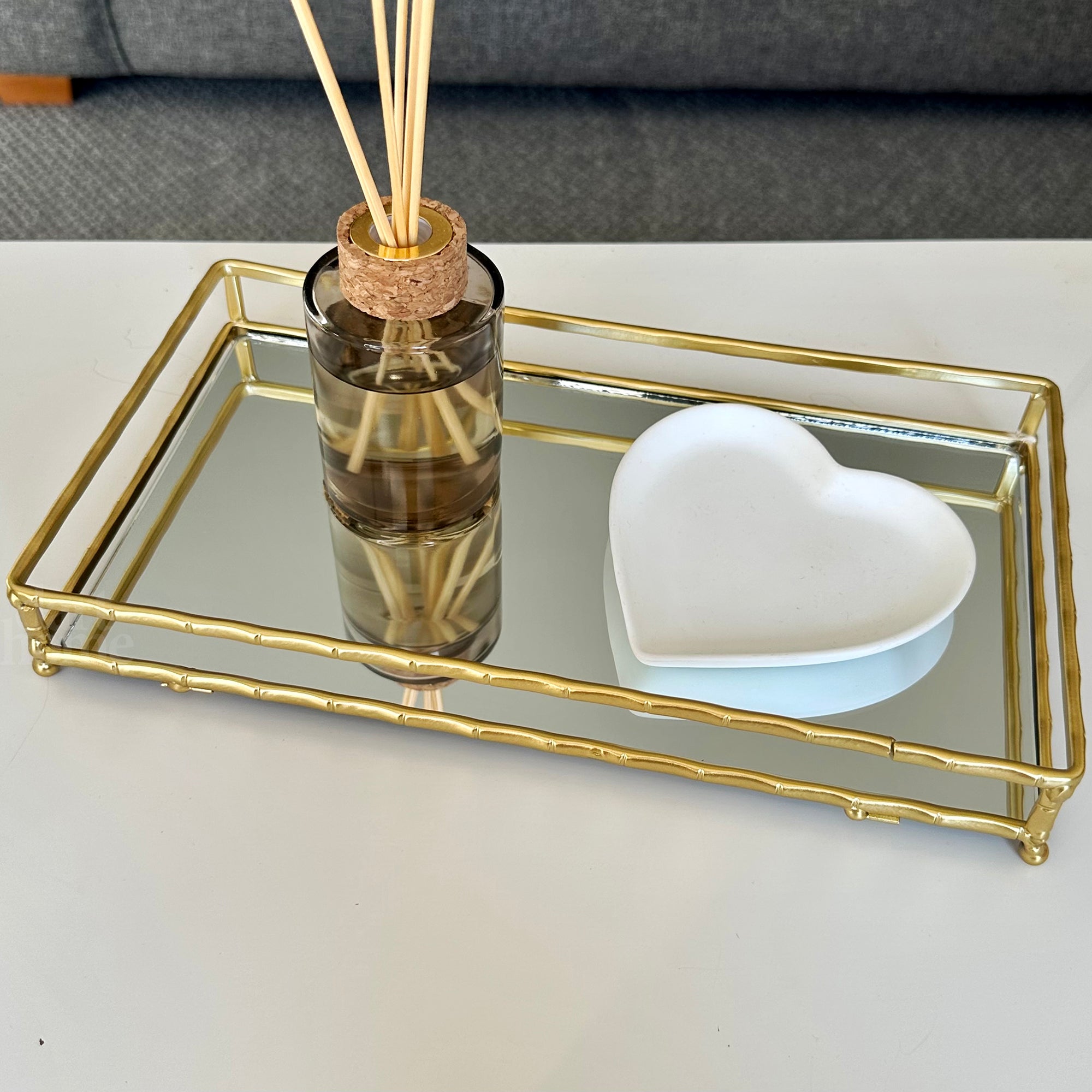Set Of 2 Rectangular Gold Mirror Trays