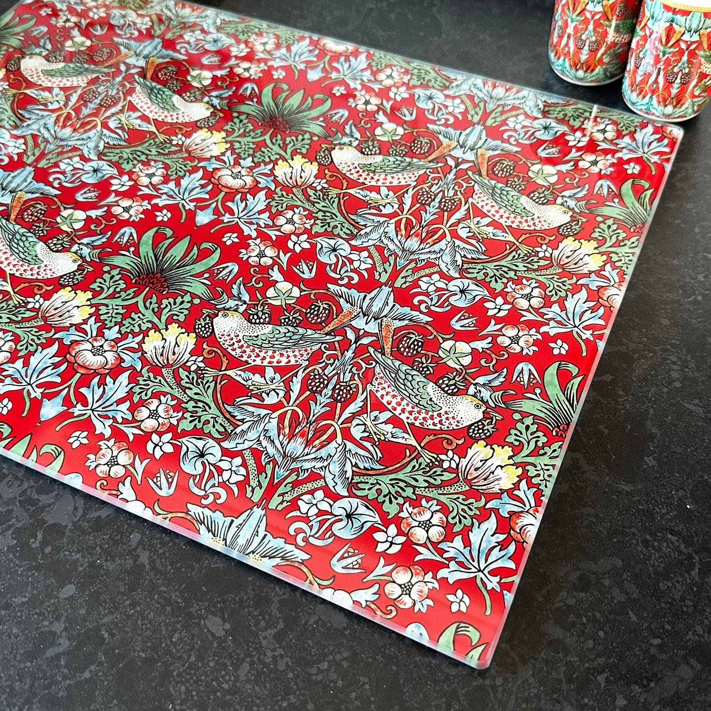 William Morris Strawberry Thief Glass Chopping Board