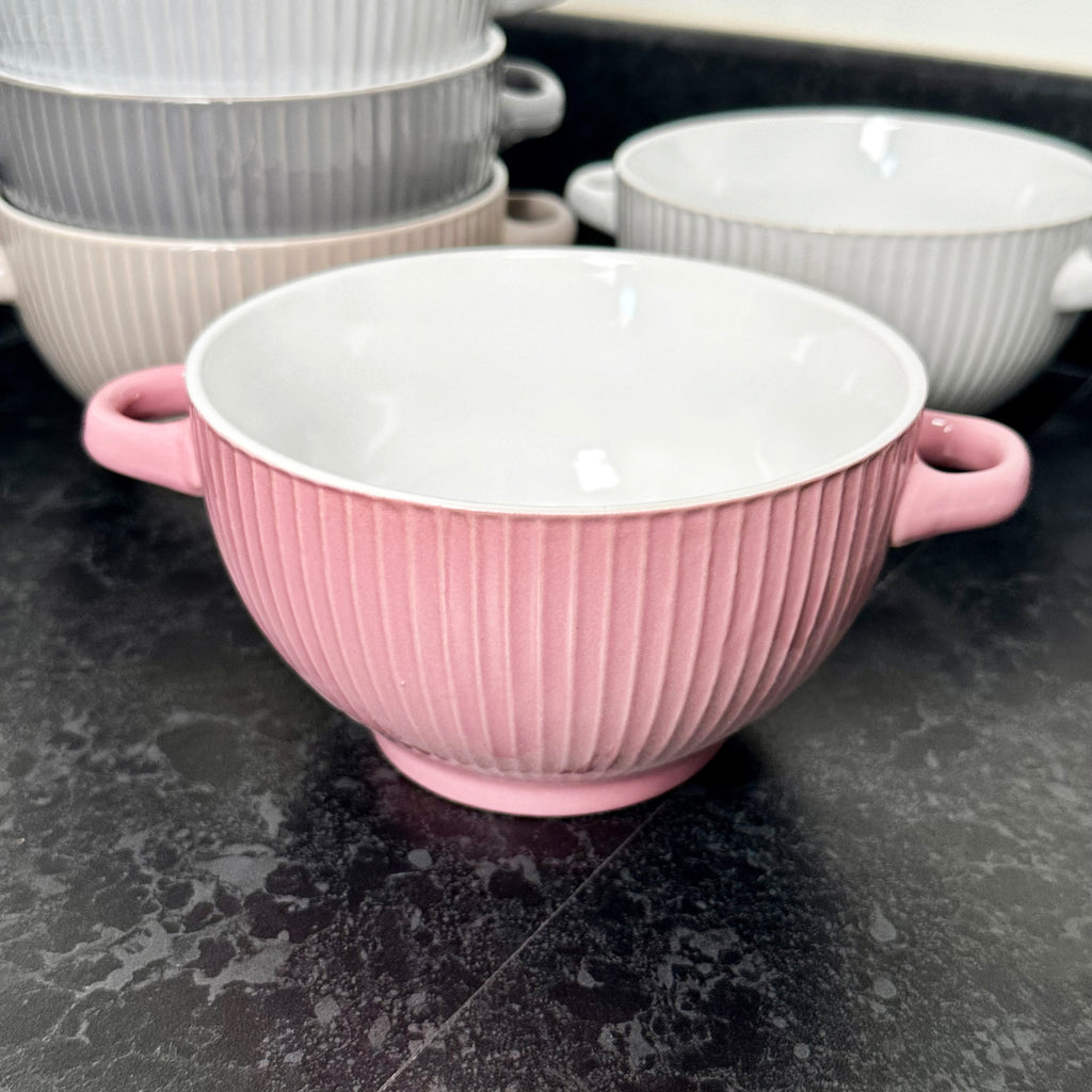 Ribbed Stoneware Soup Bowls With Handles Set Of 6