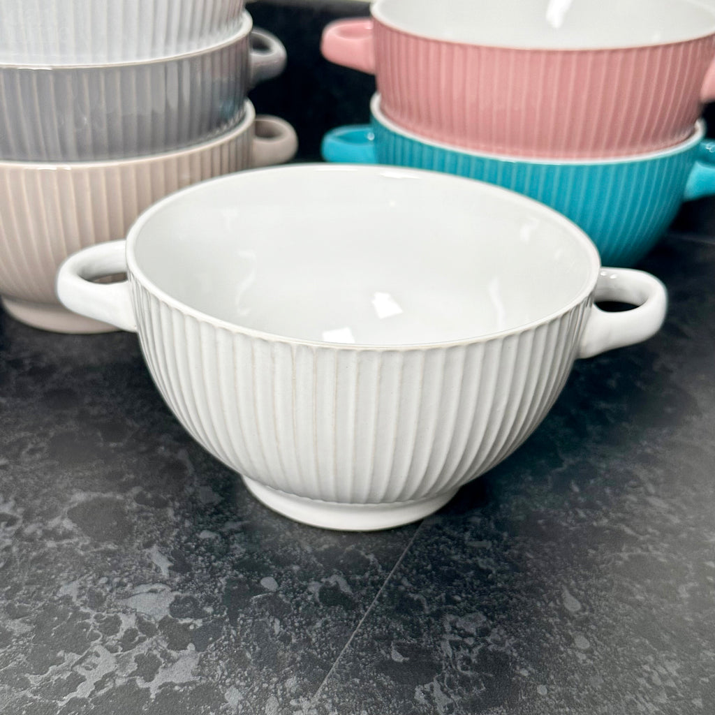 Ribbed Stoneware Soup Bowls With Handles Set Of 6