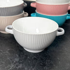 Ribbed Stoneware Soup Bowls With Handles Set Of 6