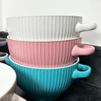 Ribbed Stoneware Soup Bowls With Handles Set Of 6