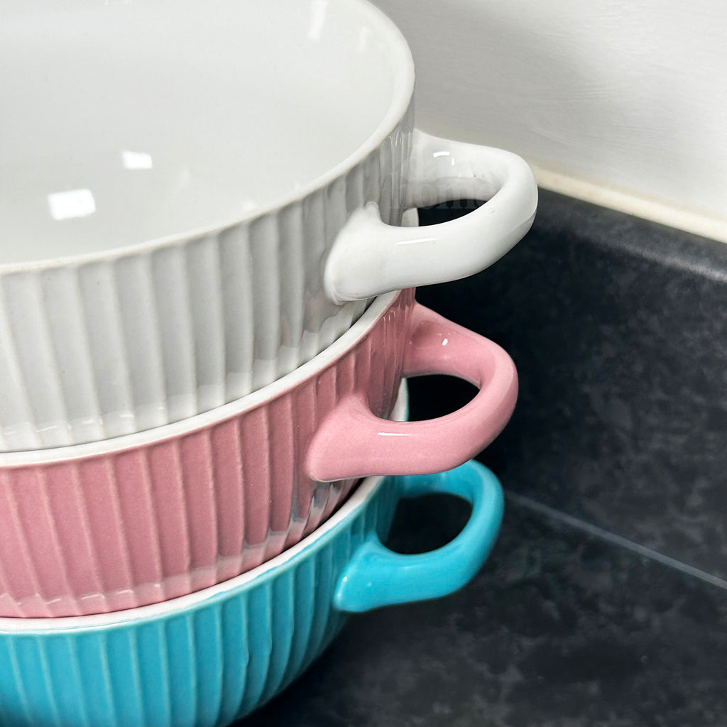 Ribbed Stoneware Soup Bowls With Handles Set Of 6