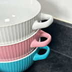 Ribbed Stoneware Soup Bowls With Handles Set Of 6