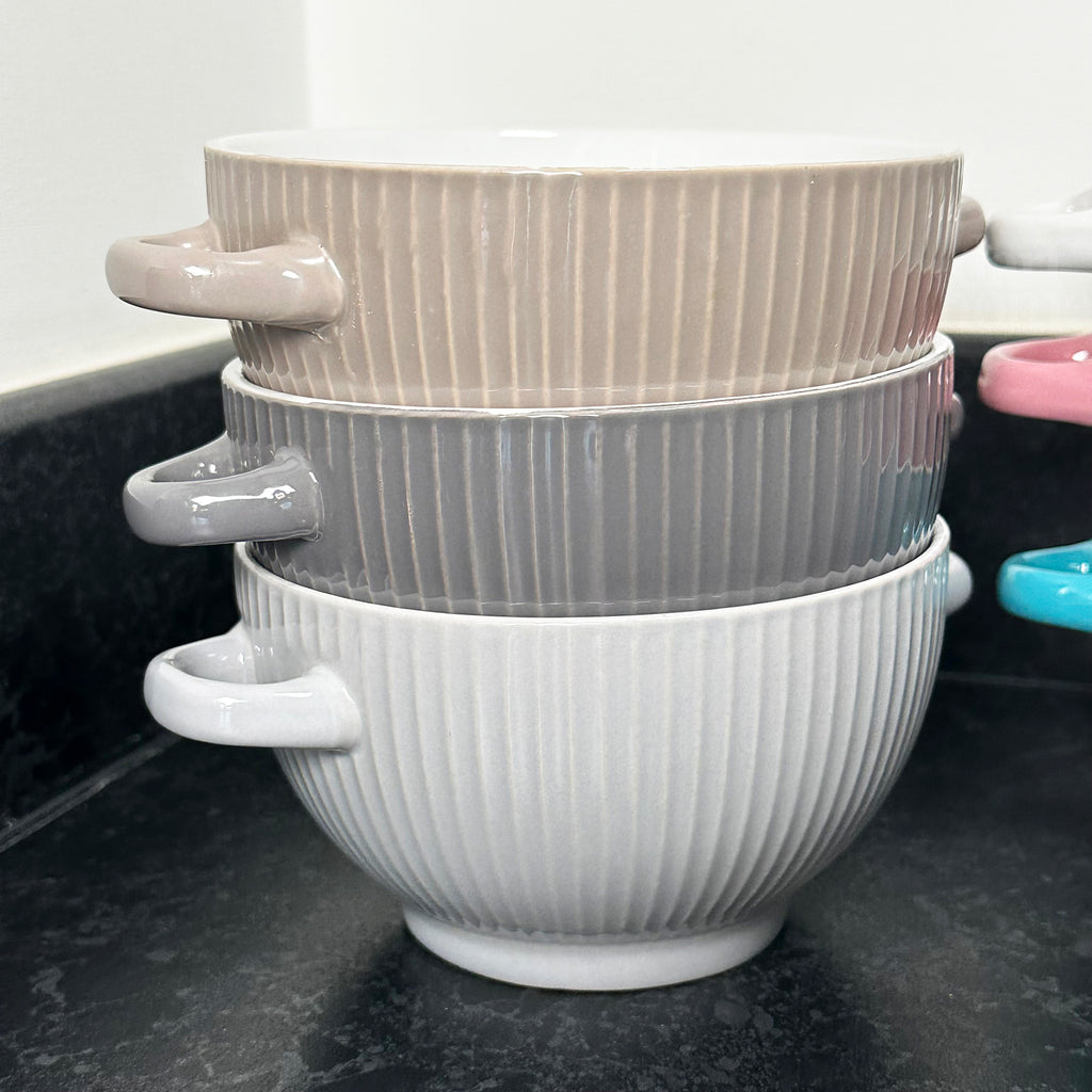 Ribbed Stoneware Soup Bowls With Handles Set Of 6
