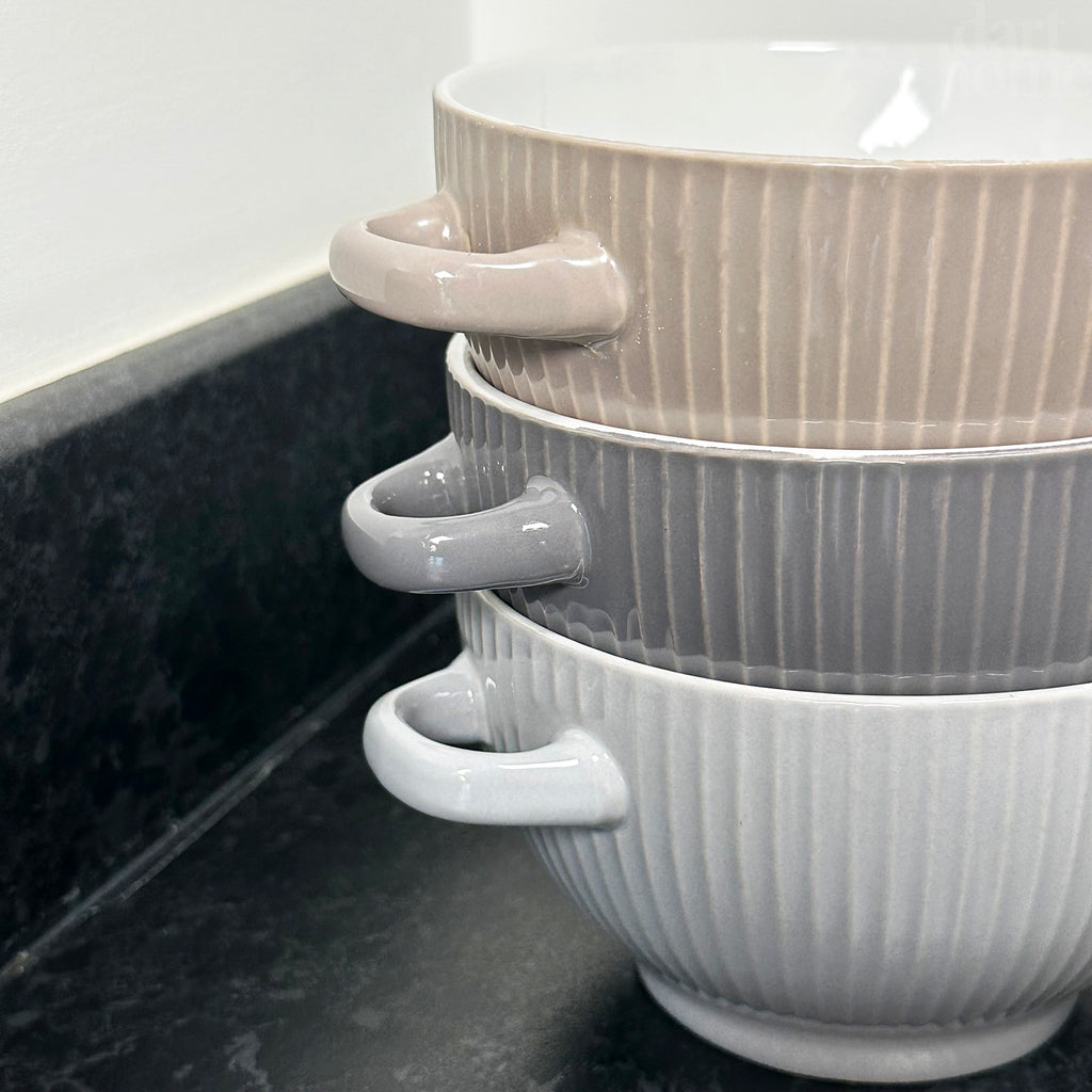 Ribbed Stoneware Soup Bowls With Handles Set Of 6