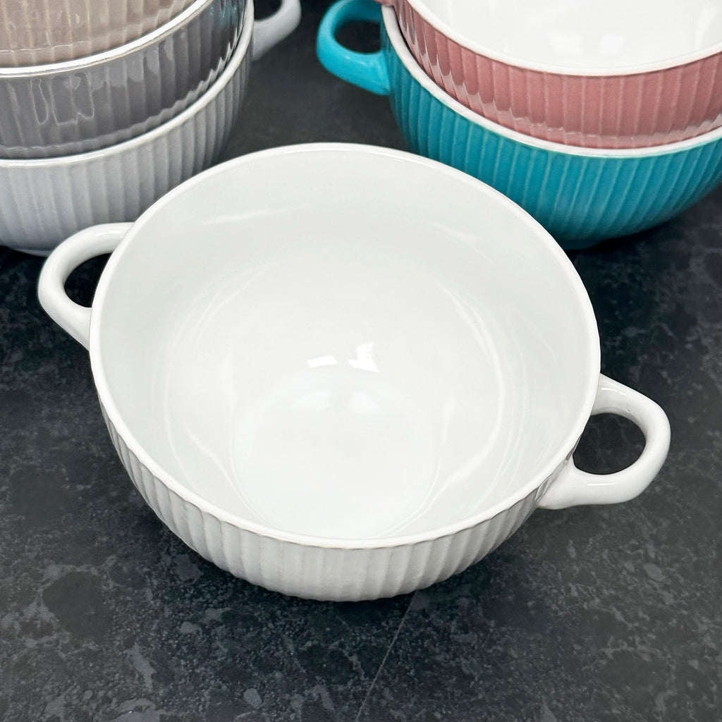 Ribbed Stoneware Soup Bowls With Handles Set Of 6