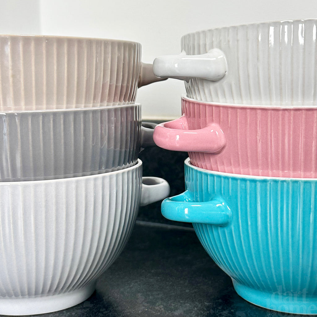 Ribbed Stoneware Soup Bowls With Handles Set Of 6