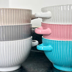 Ribbed Stoneware Soup Bowls With Handles Set Of 6