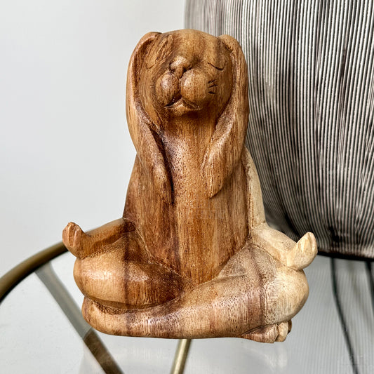 Holz-Lotus-Pose-Yoga-Häschen-Skulptur