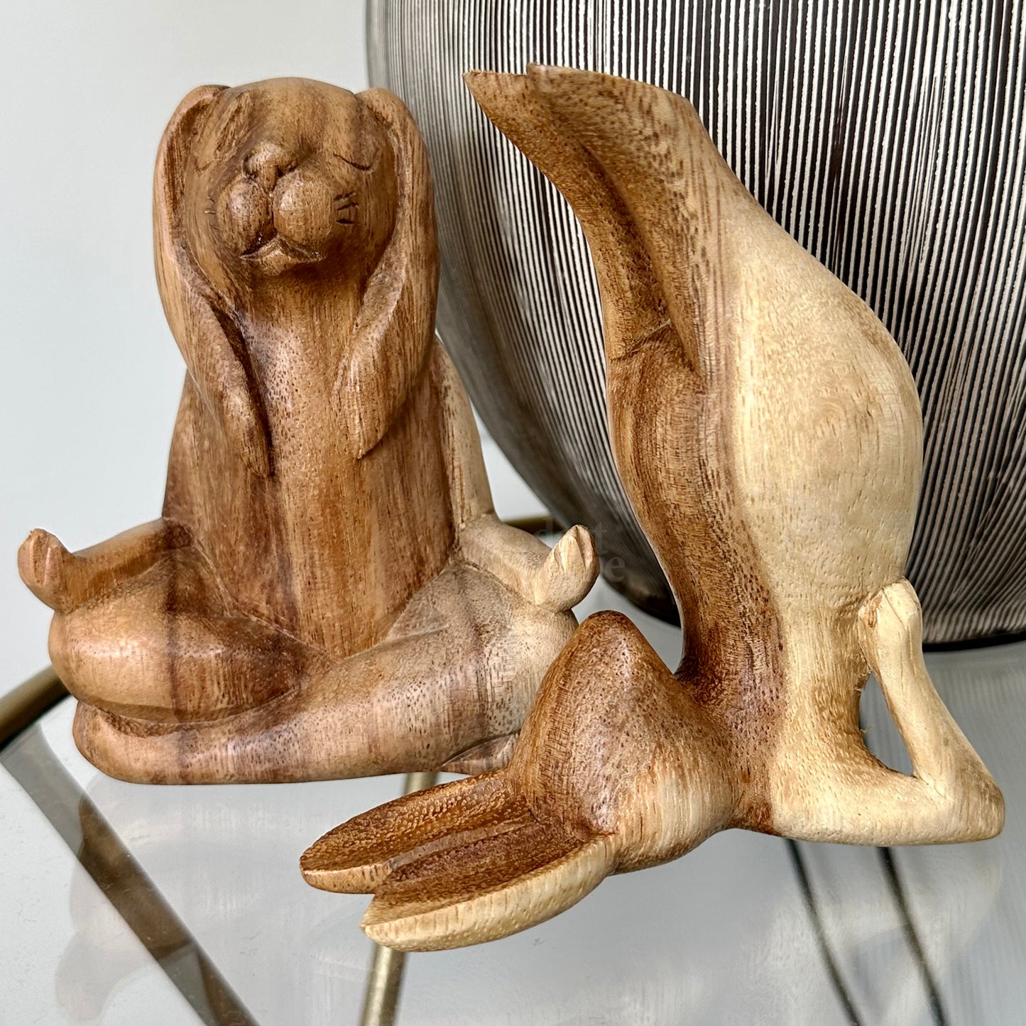 Wood Shoulder Stand Yoga Bunny Sculpture