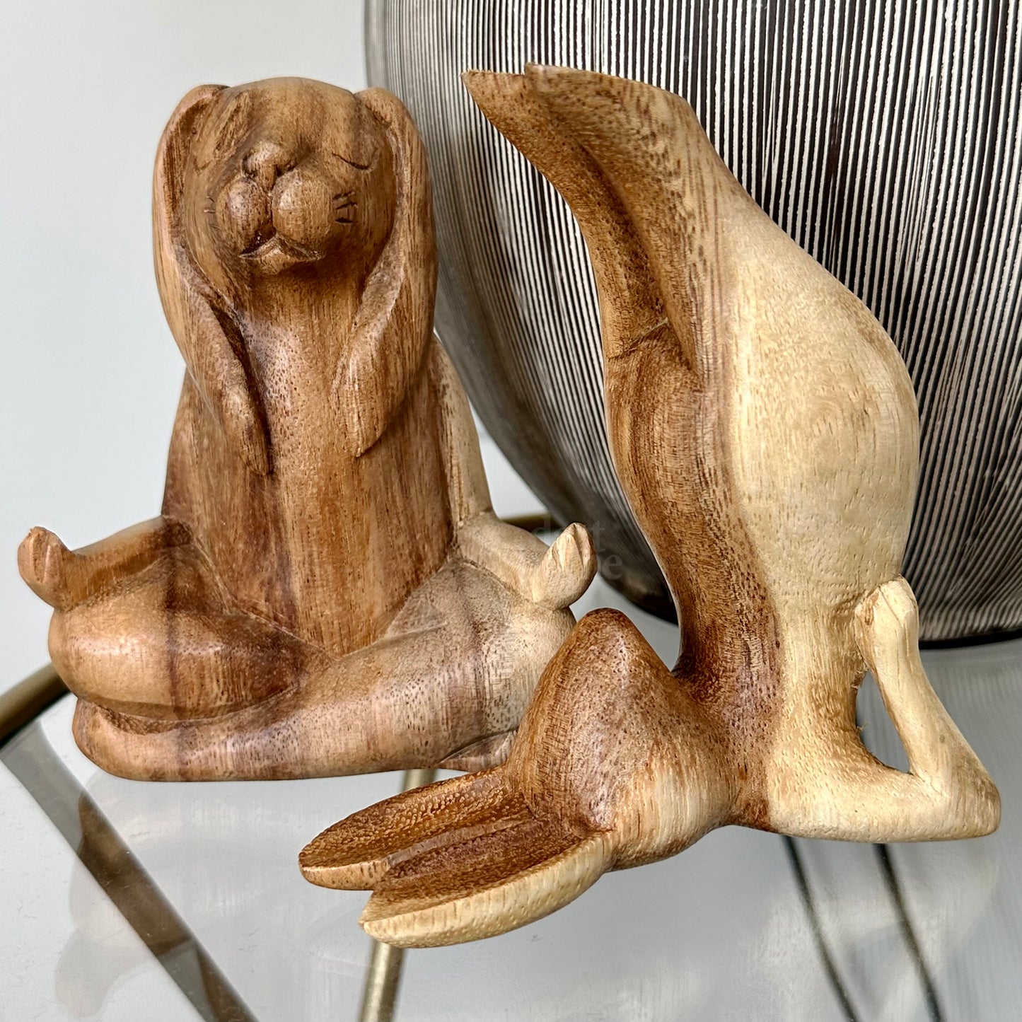 Wood Lotus Pose Yoga Bunny Sculpture