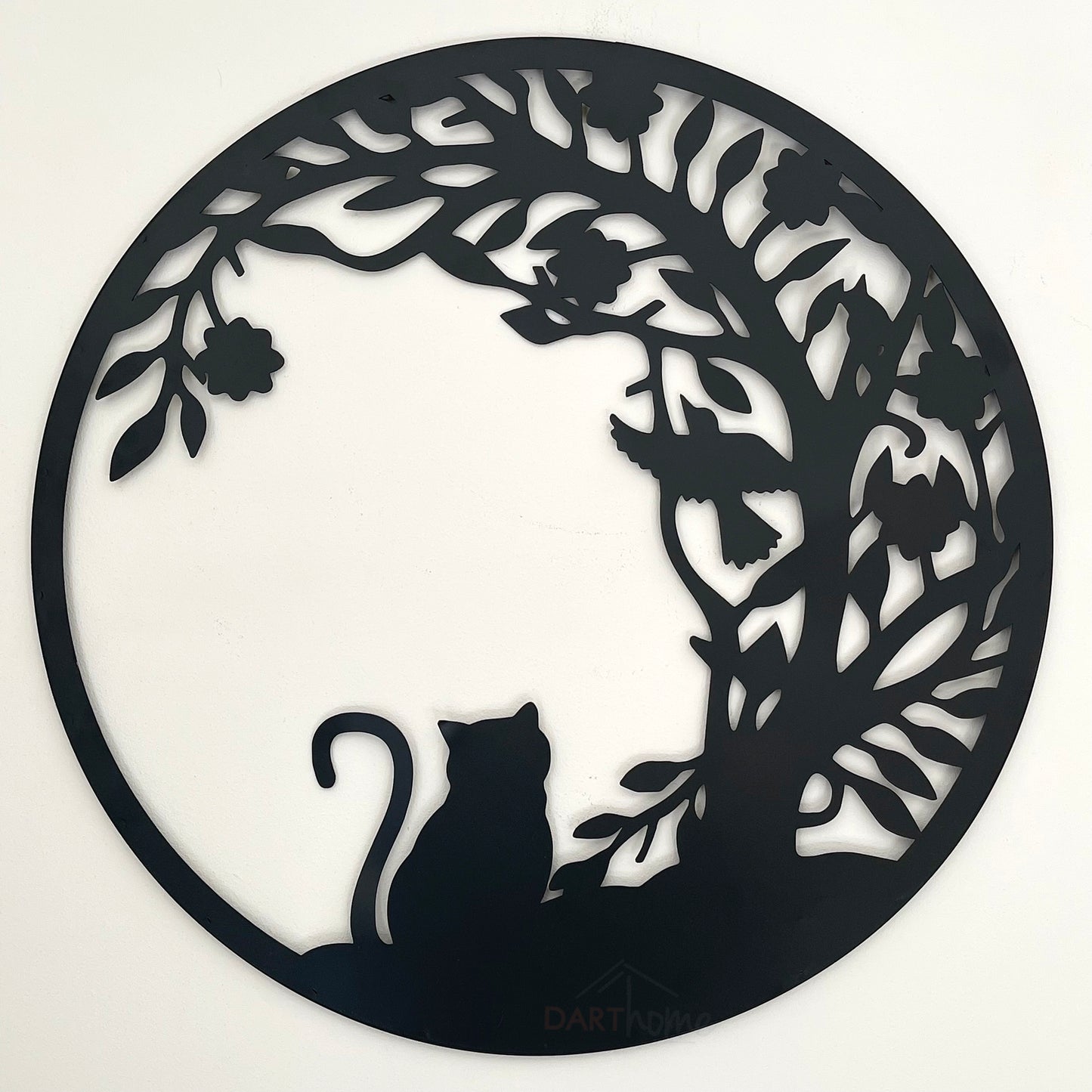 Black Silhouette Cat In The Bushes Garden Wall Art