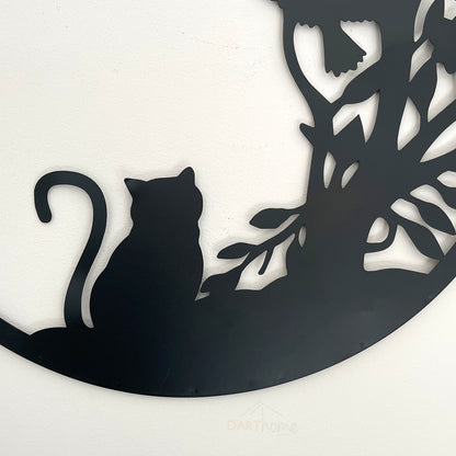 Schwarze Silhouette Katze in den Büschen Garten Wandkunst