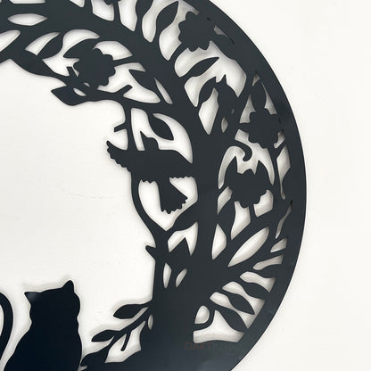 Schwarze Silhouette Katze in den Büschen Garten Wandkunst