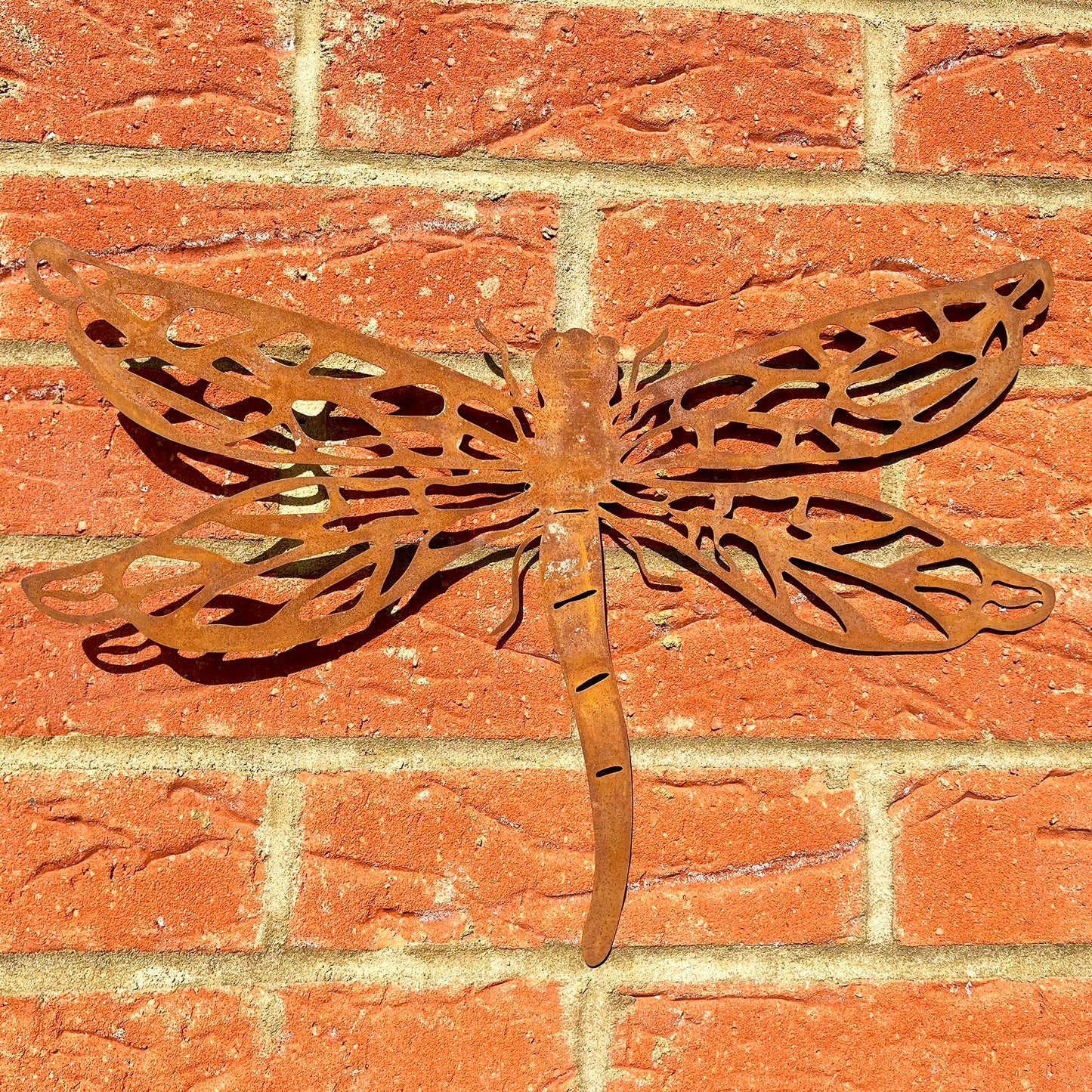 Verrostete Libellen-Sihouette-Garten-Wandkunst aus Metall