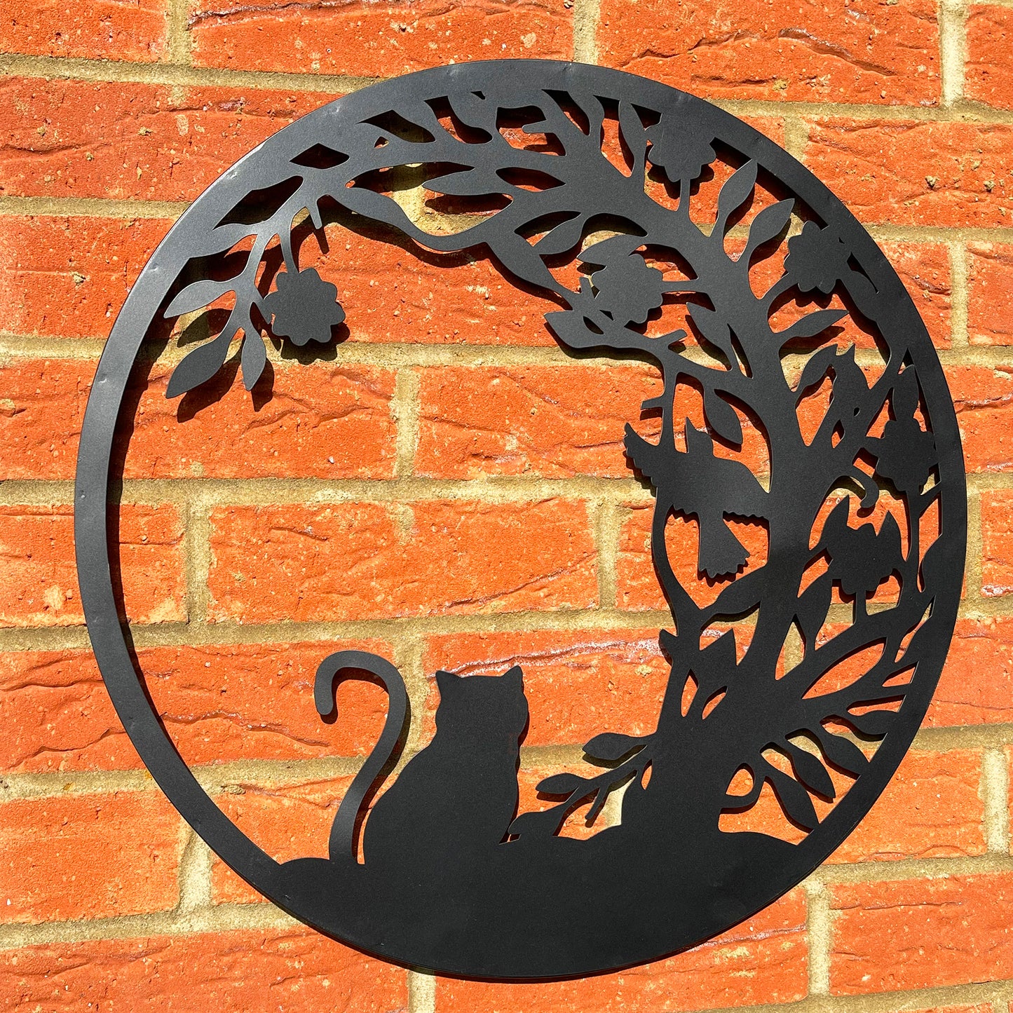 Black Silhouette Cat In The Bushes Garden Wall Art