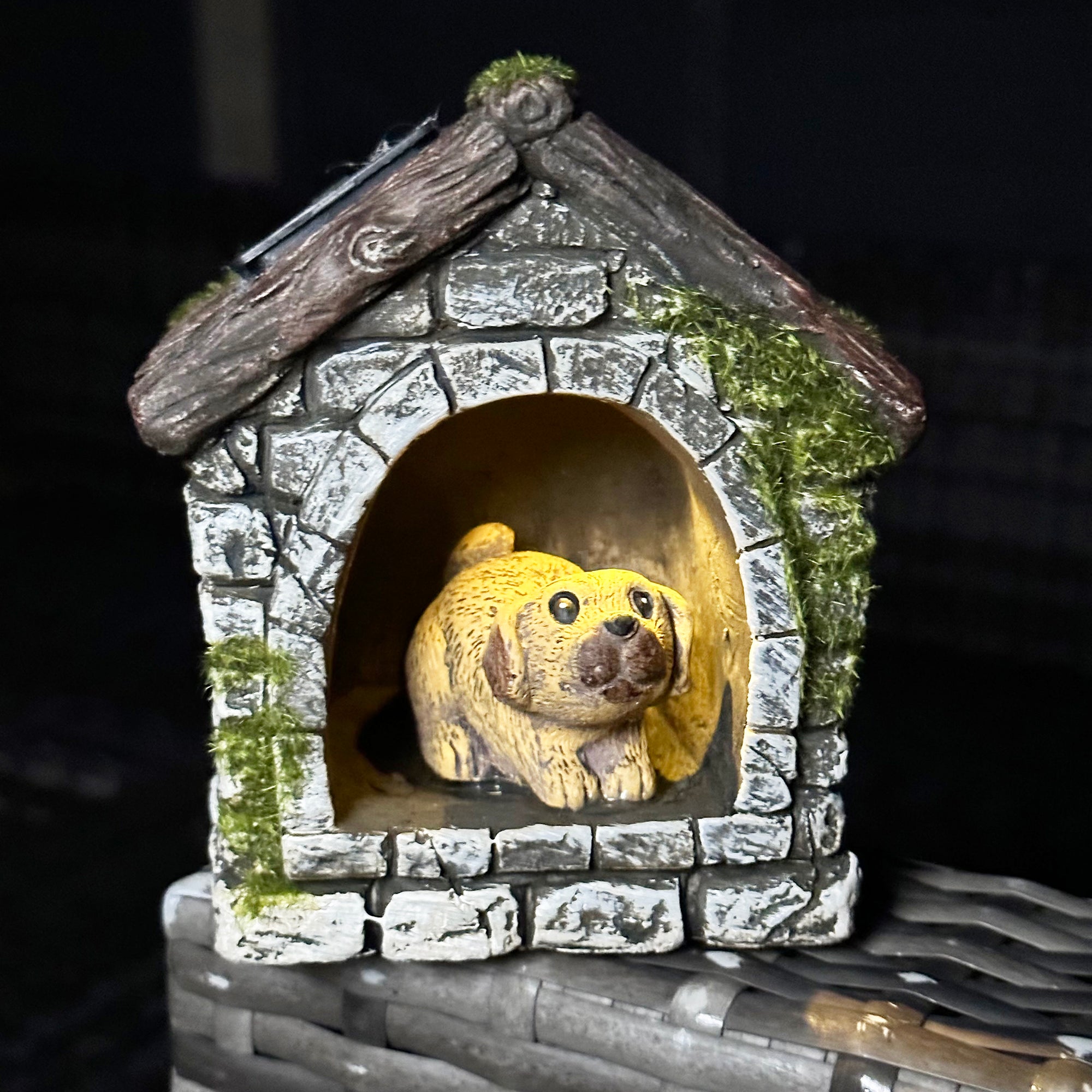 Dog In Kennel Solar Garden Ornament