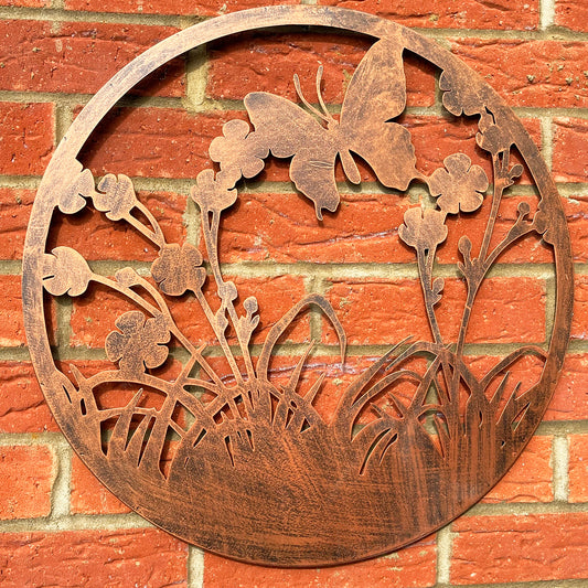 Bronze Floral Butterfly Garden Wall Art