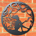 Black Sitting Fairy Silhouette Garden Wall Art