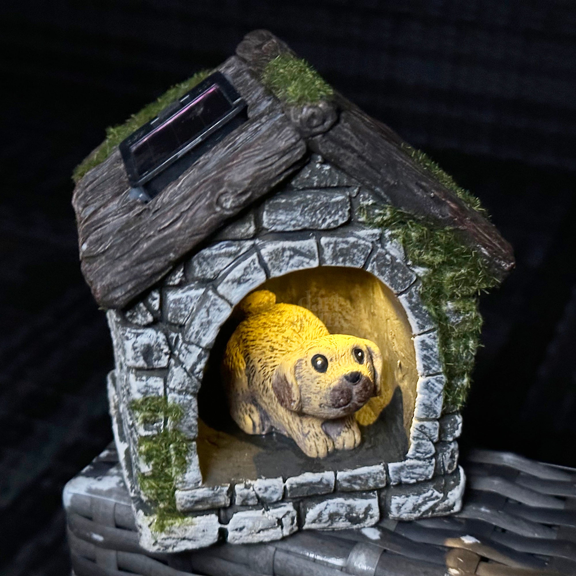 Dog In Kennel Solar Garden Ornament