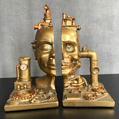 Steampunk Robot Head Bookends Set