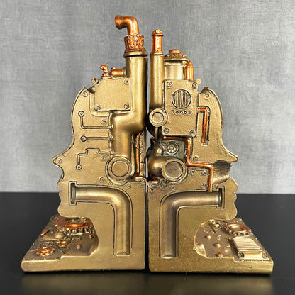 Steampunk-Buchstützen-Set mit Roboterkopf