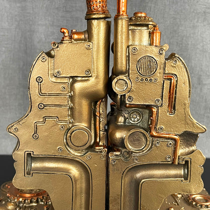 Steampunk-Buchstützen-Set mit Roboterkopf