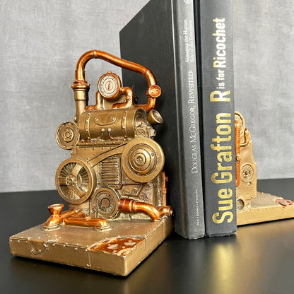 Gold Steampunk Bookends Set