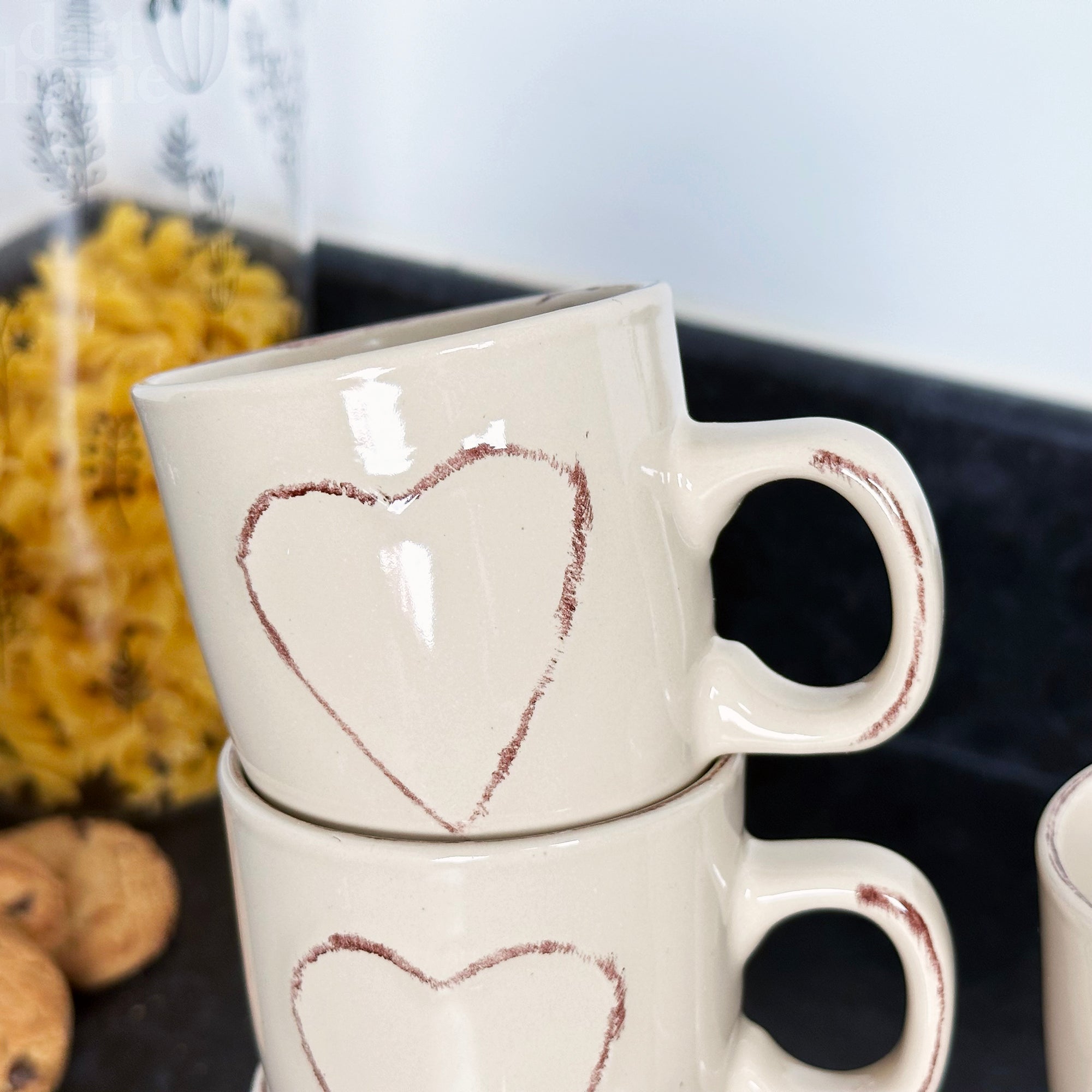 Set Of 6 Cream Love Heart Espresso Cups
