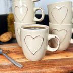 Set Of 6 Cream Love Heart Espresso Cups