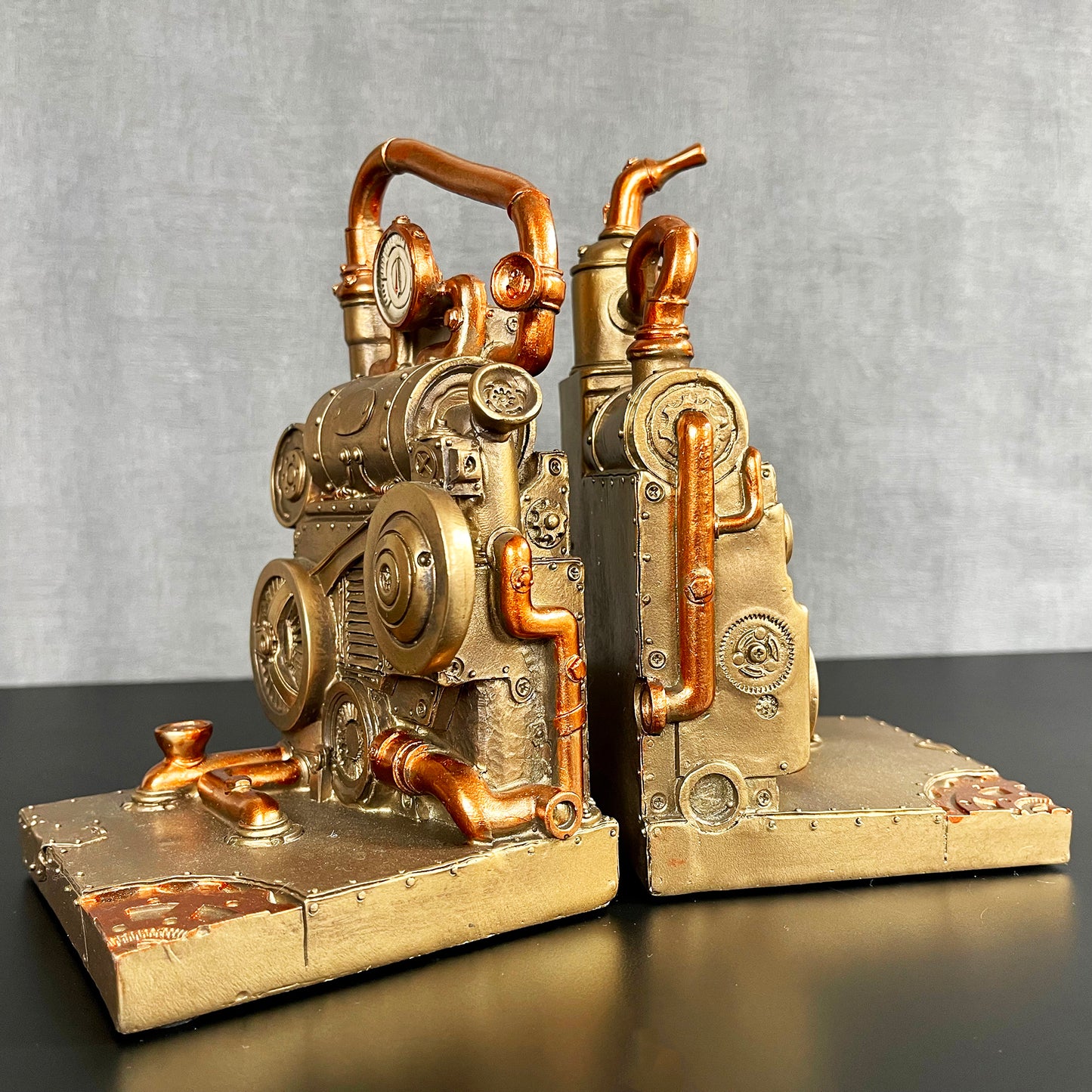 Gold Steampunk Bookends Set