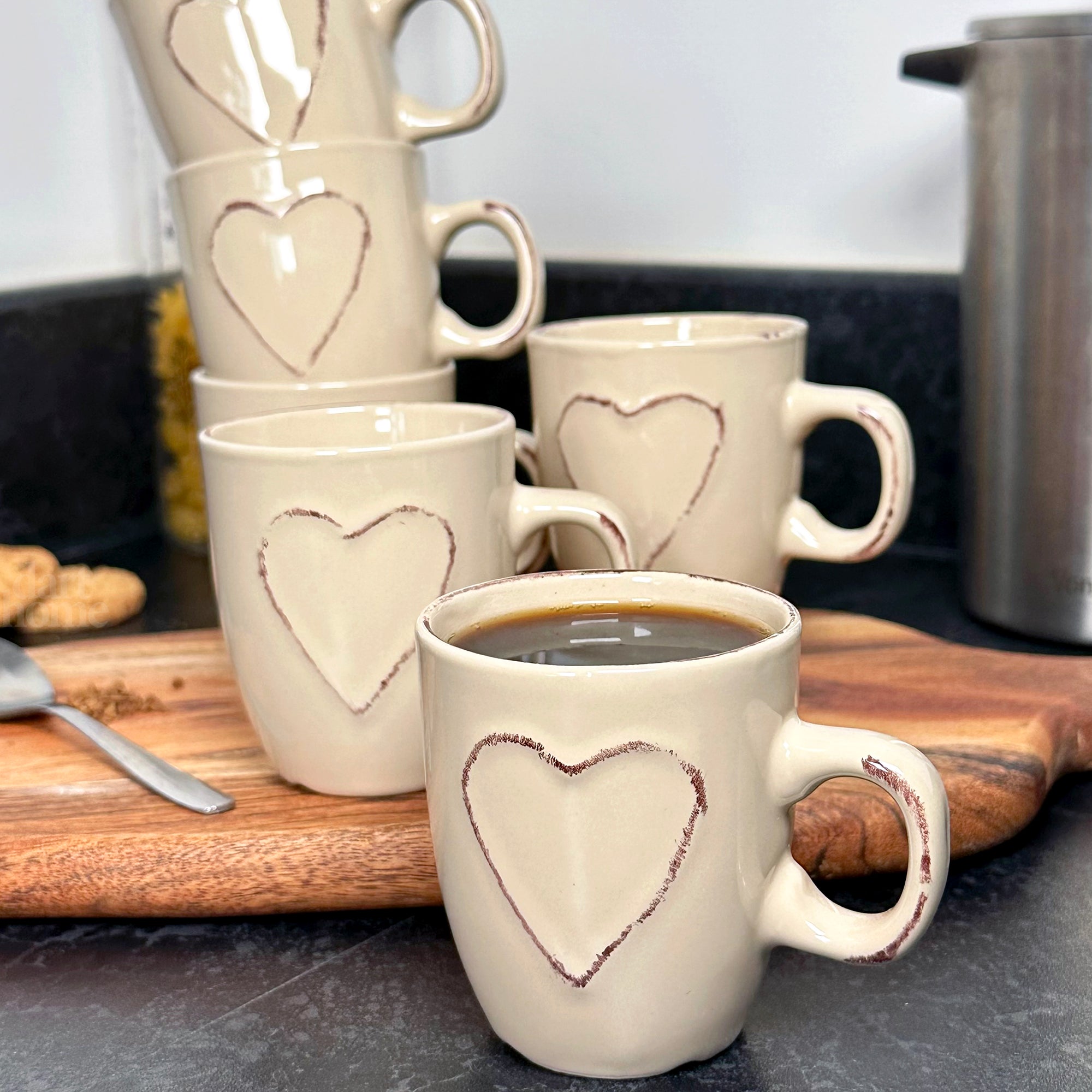 Set Of 6 Cream Love Heart Espresso Cups