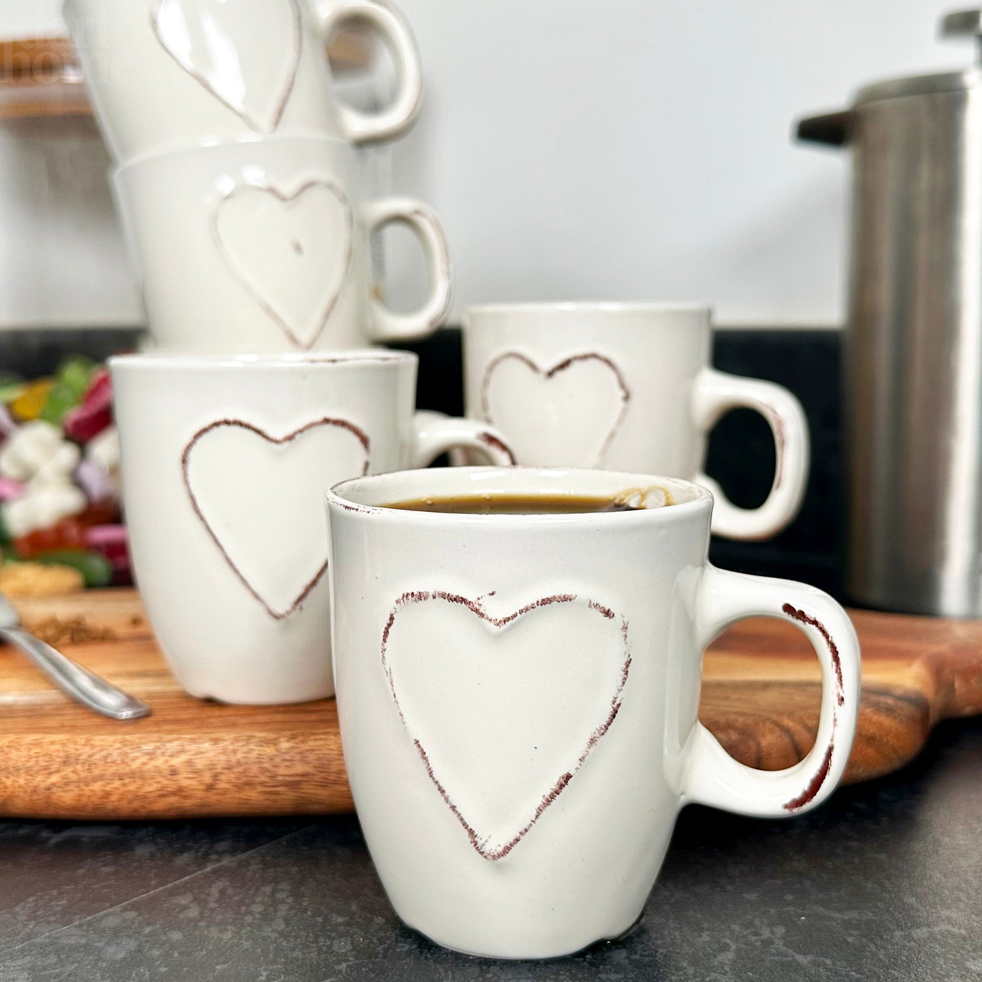 Set Of 6 White Love Heart Espresso Cups