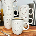Set Of 6 White Love Heart Espresso Cups