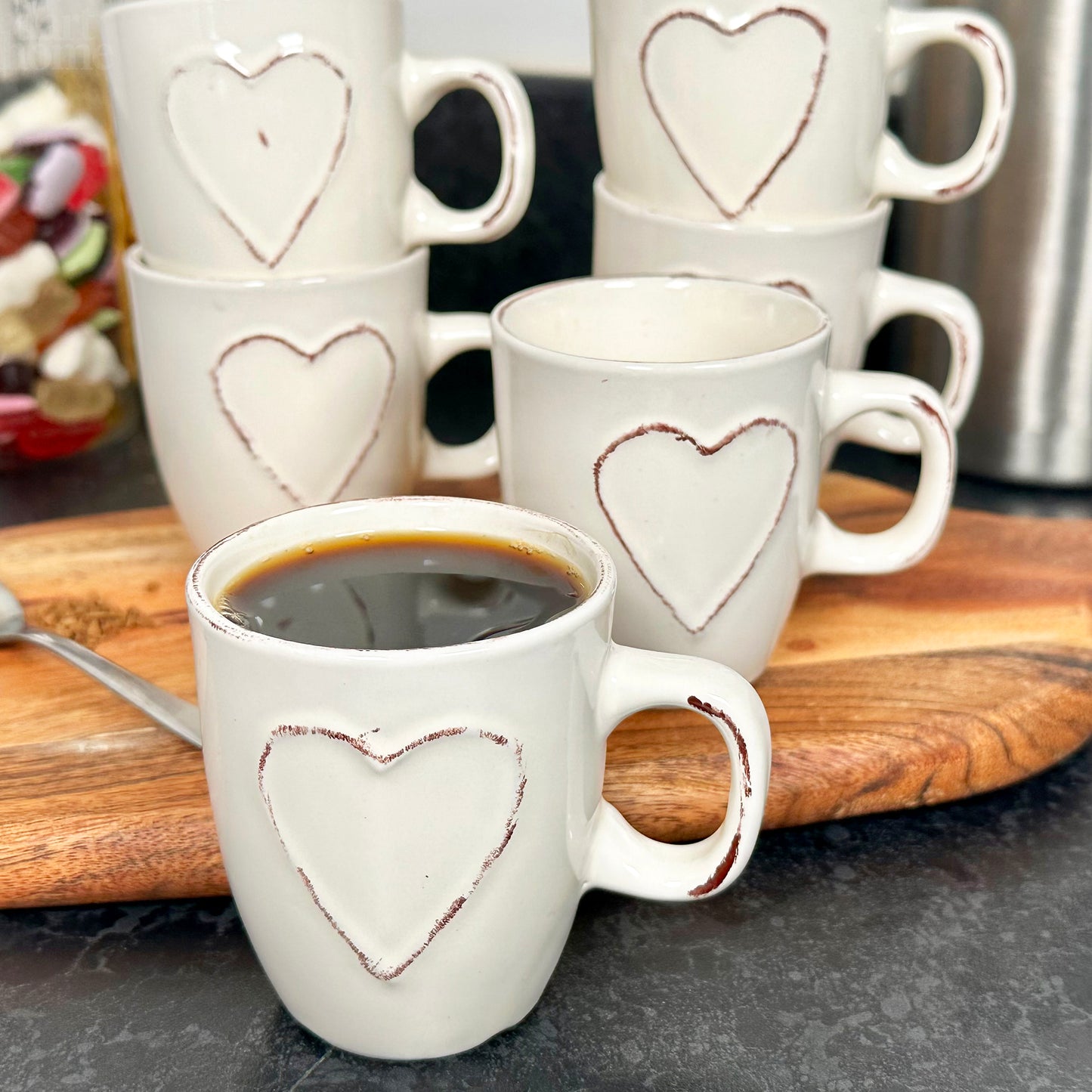 Set Of 6 White Love Heart Espresso Cups