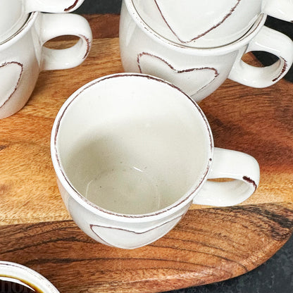 Set Of 6 White Love Heart Espresso Cups