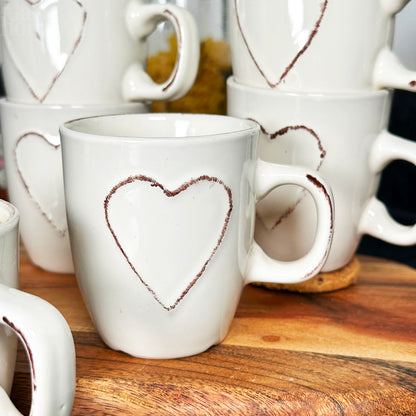 Set mit 6 weißen Love Heart Espressotassen