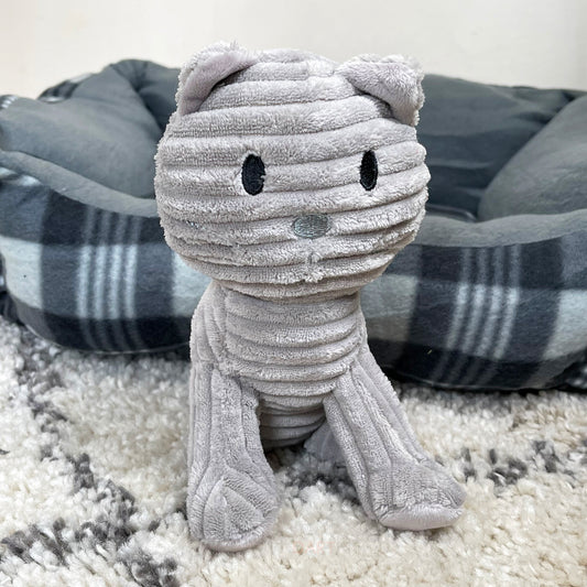 Grey Cat Shaped Squeaky Dog Toy